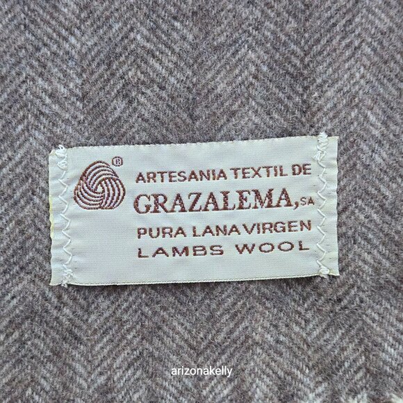 NWOT Wool Herringbone Scarf Brown with Burgundy & Yellow Stripe - Picture 4 of 11